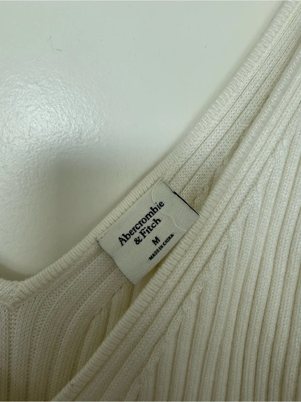 Slim Ribbed White V-Neck Sweater Dress